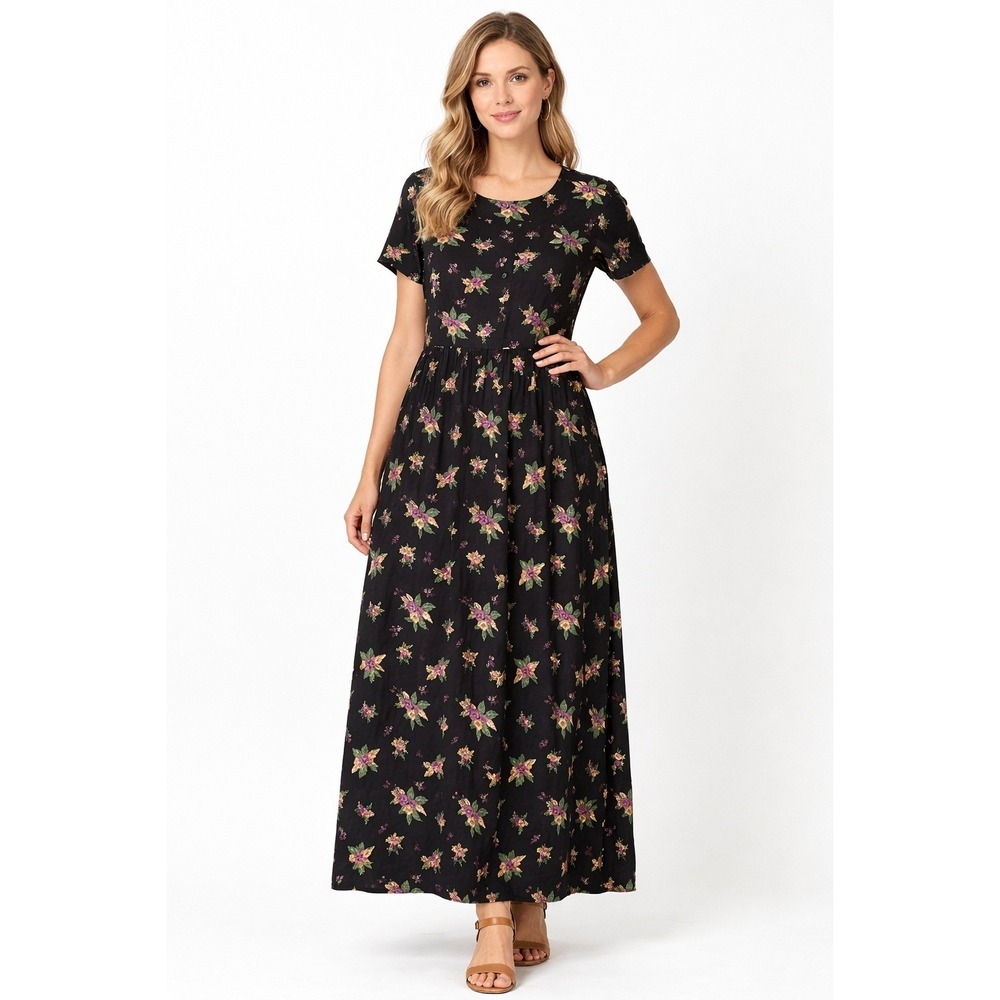 VTG Maggy London Prairie Floral Maxi Dress Romantic US 14 Tradwife Lagenlook